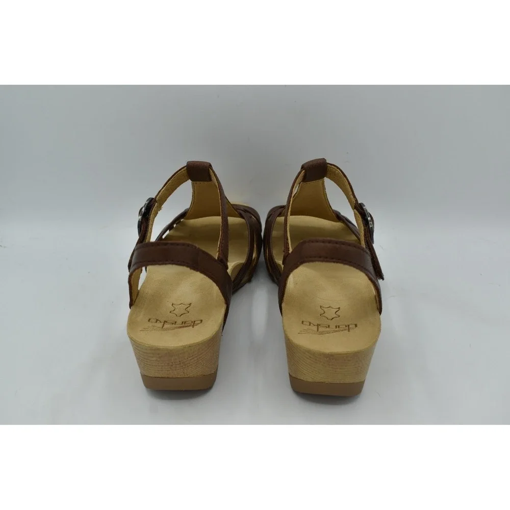Dansko Women EU 41 Tia Milled Burnished Brown Leather Strappy Sandals Shoes